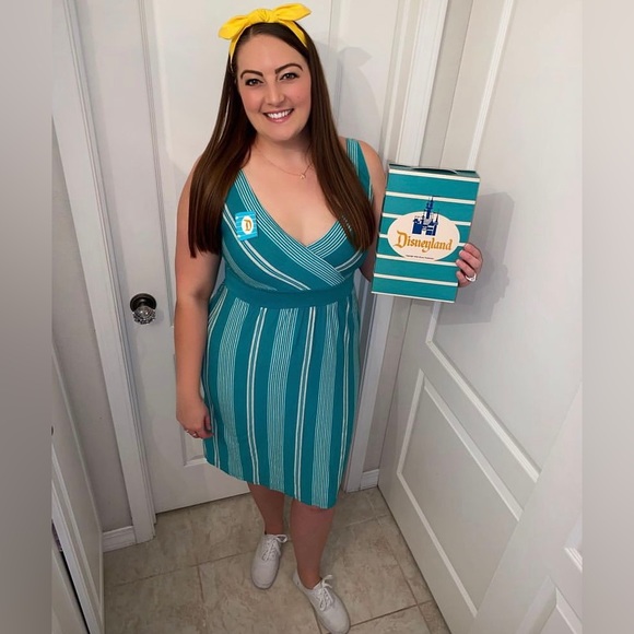 Teal &grey striped tank top dress,size large.Added a stitch on bust for modesty - Picture 1 of 7